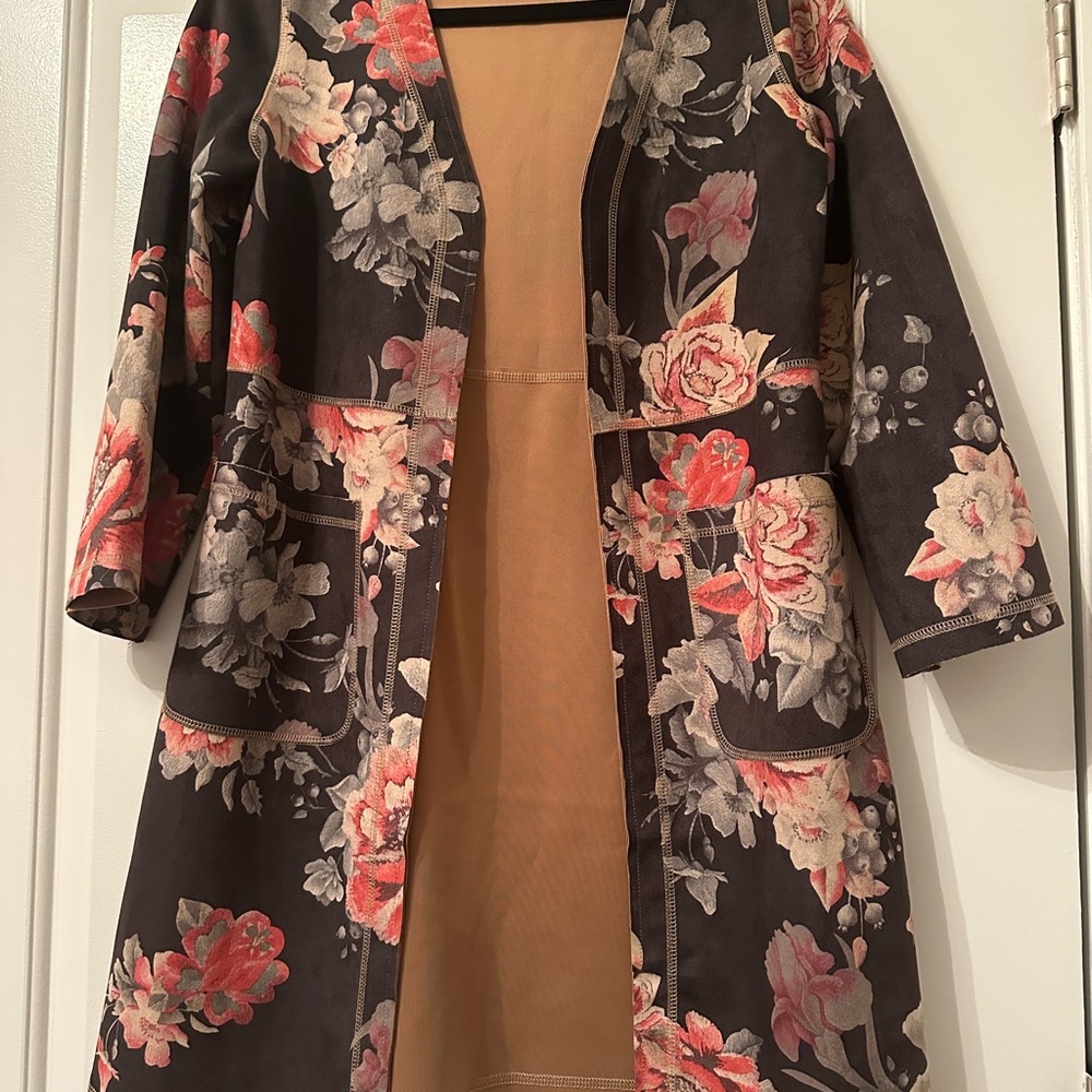MONARC | Anthropology Faux Suede Floral Open Front Cardigan Size XS - Picture 7 of 9